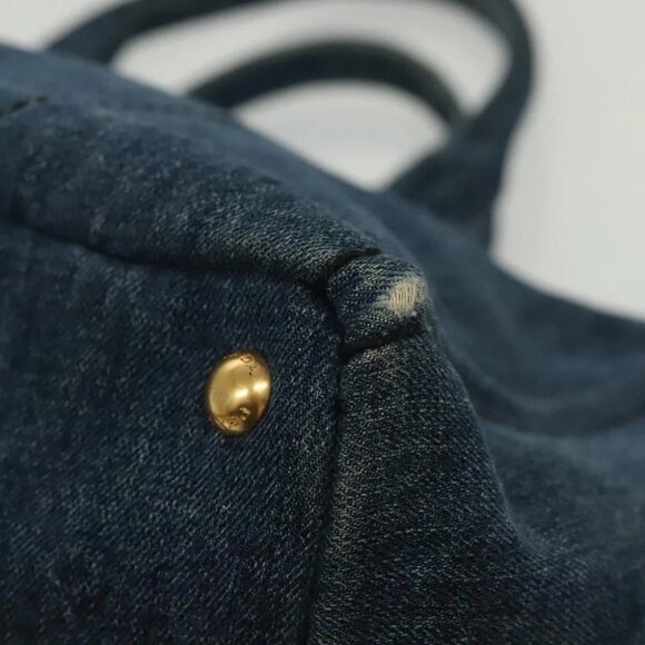 PRADA Canapa GM Hand Bag Denim Blue Gold Auth 139546 - Picture 12 of 16